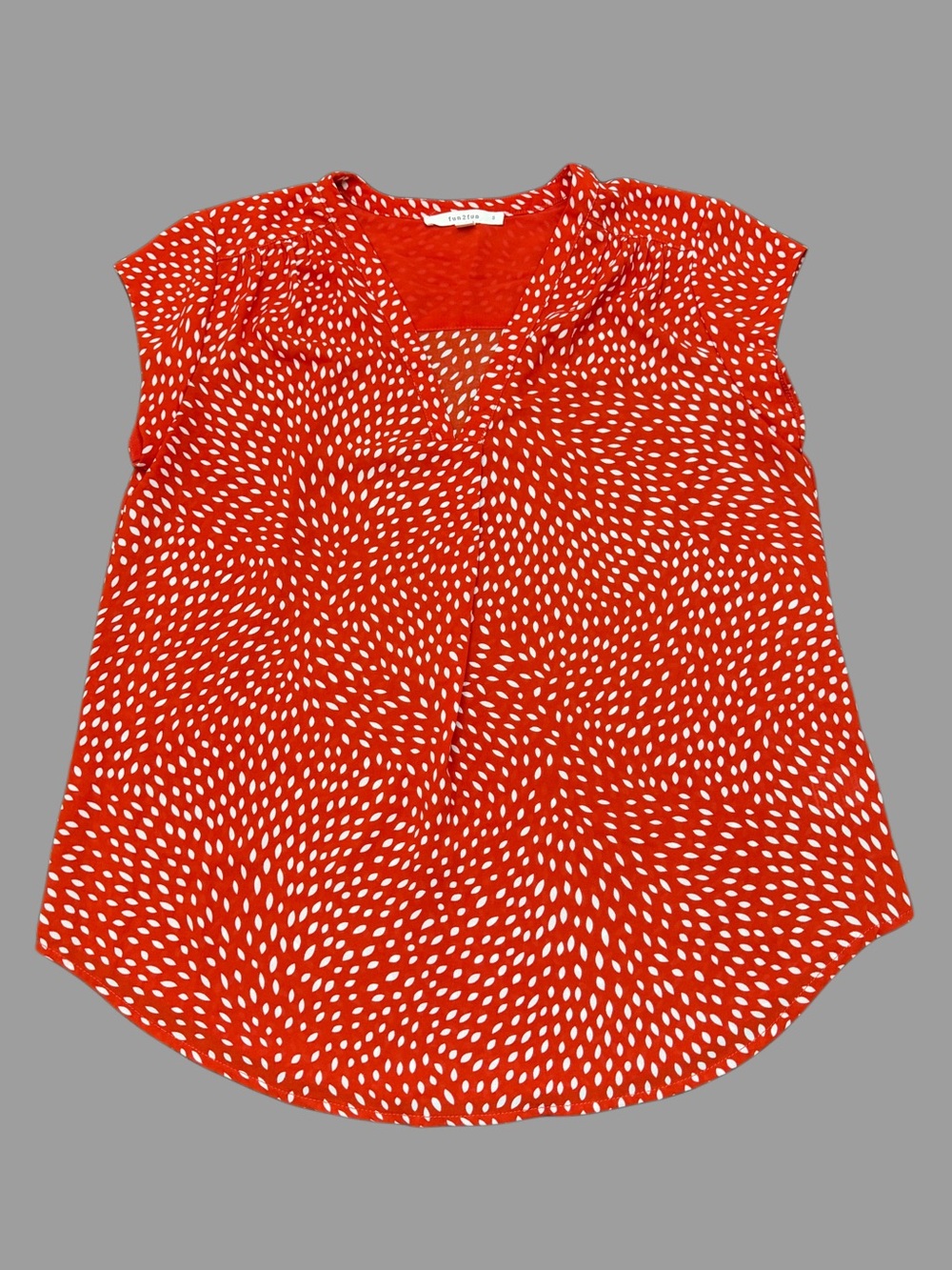 fun 2 fun Red V-Neck Cap Sleeve Polka Dot Blouse